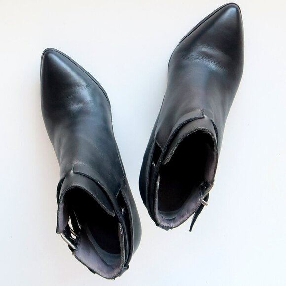 Seychelles Anthropologie Black Leather Pointy Toe Wedge Heel Ankle Boots Booties - Picture 14 of 16